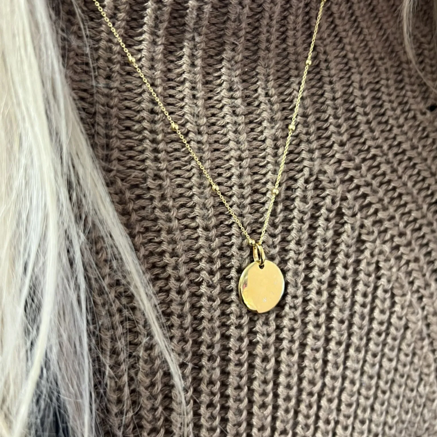 Gold Plated Disc Necklace With Free Engraving Sterling Silver