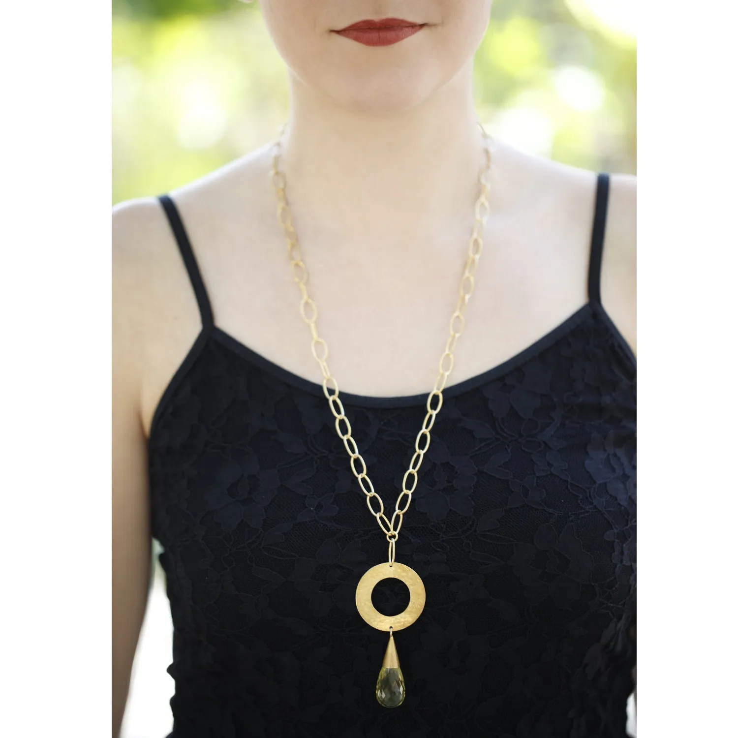 Gold Plated Silver Necklace in Lemon Quartz