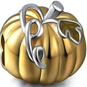 Gold Pumpkin Silver Bead Charm