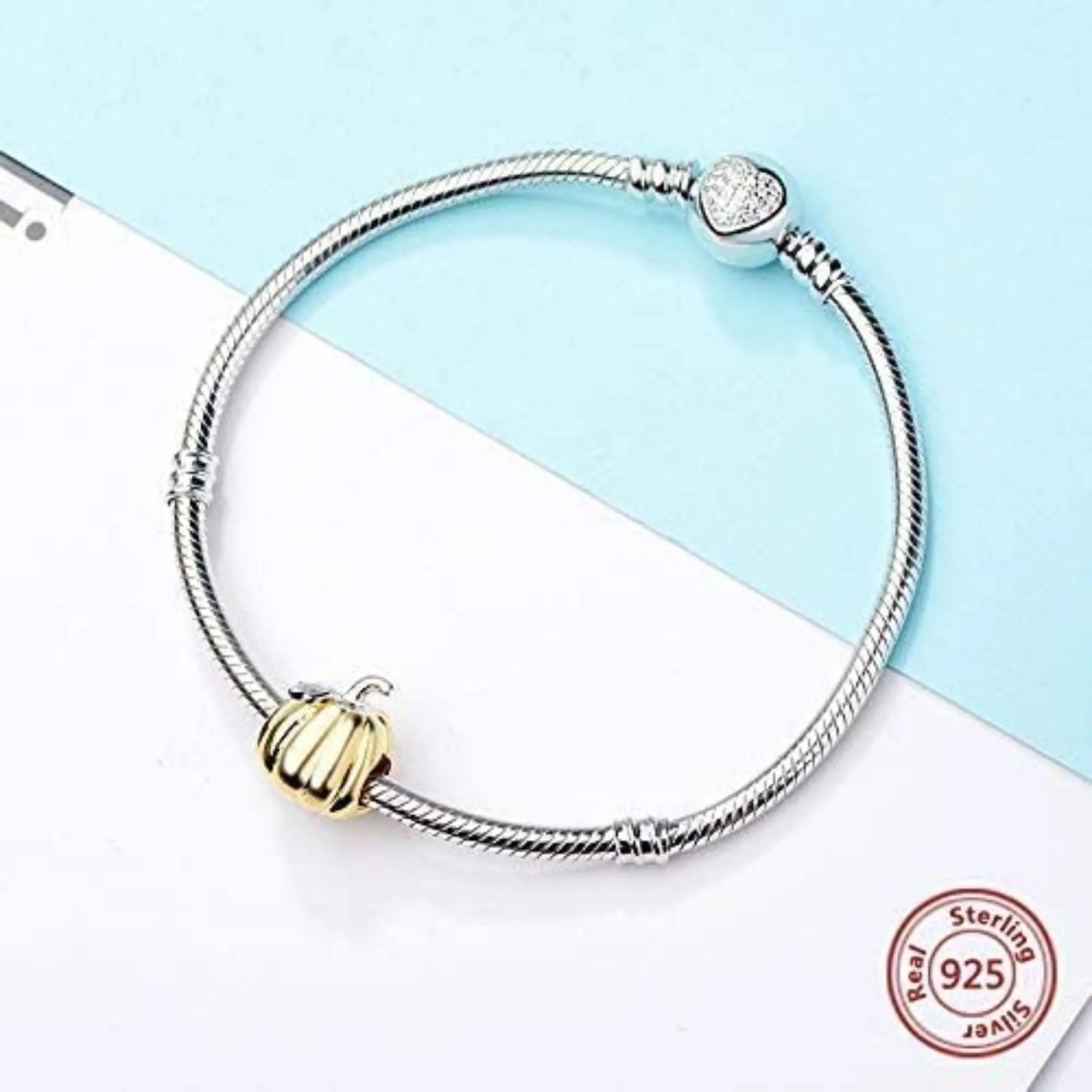 Gold Pumpkin Silver Bead Charm