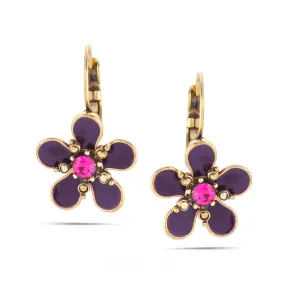 GOLD PURPLE FLOWER  EARRINGS #214RD3501 (1B6)