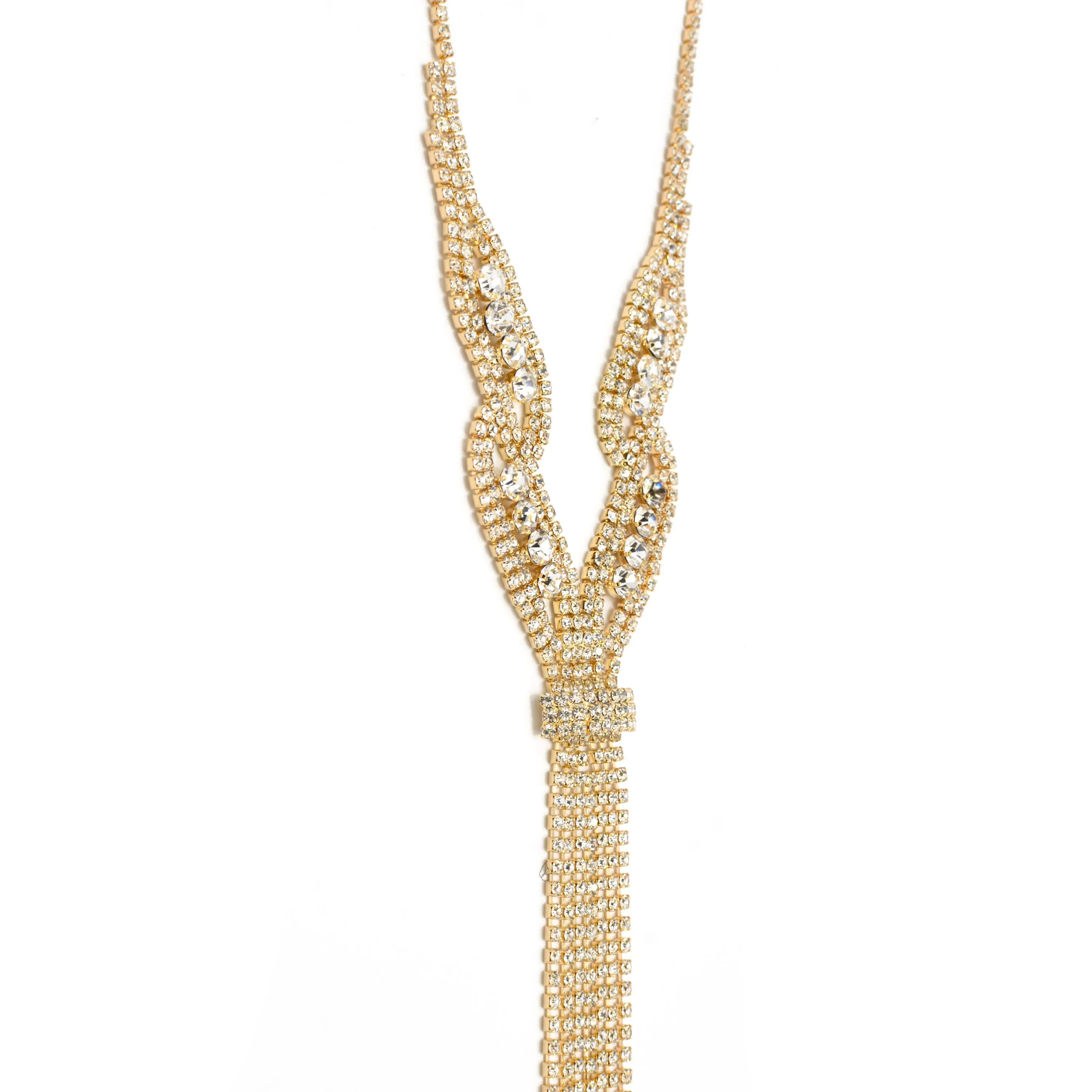 GOLD RHINESTONE MULTI LAYERED 48" INCH LONG TASSEL NECKLACE #SQXX9122602 (KD8)