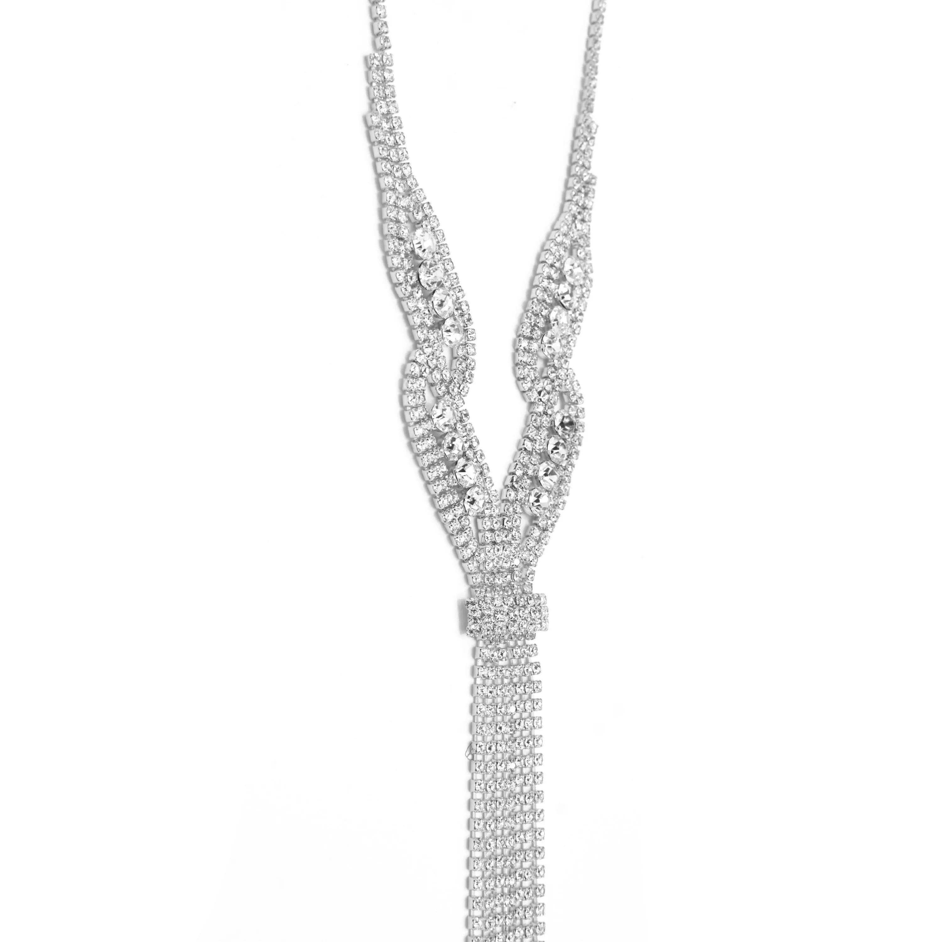 GOLD RHINESTONE MULTI LAYERED 48" INCH LONG TASSEL NECKLACE #SQXX9122602 (KD8)