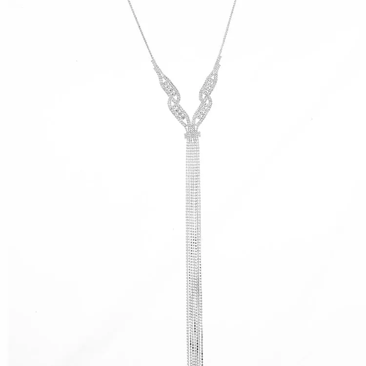 GOLD RHINESTONE MULTI LAYERED 48" INCH LONG TASSEL NECKLACE #SQXX9122602 (KD8)