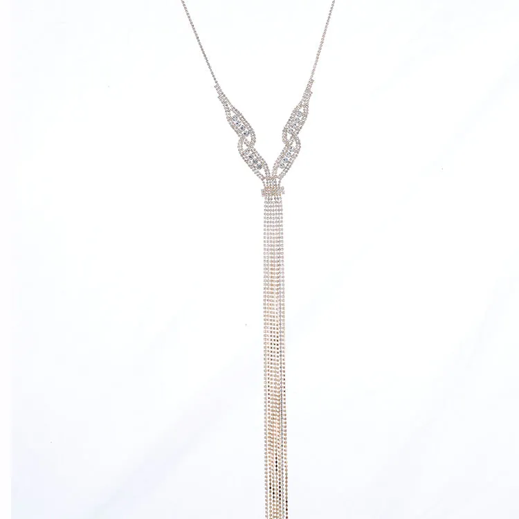 GOLD RHINESTONE MULTI LAYERED 48" INCH LONG TASSEL NECKLACE #SQXX9122602 (KD8)