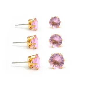 GOLD ROSE CRYSTAL 3 PAIR SET GRADUATED STUD EARRINGS #HNE86567GDRS(SE5)