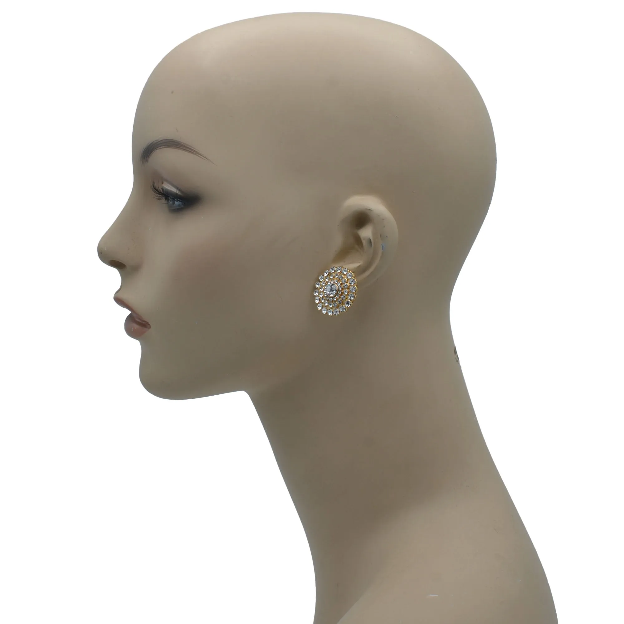 GOLD ROUND CRYSTAL EARRINGS #HNE87487