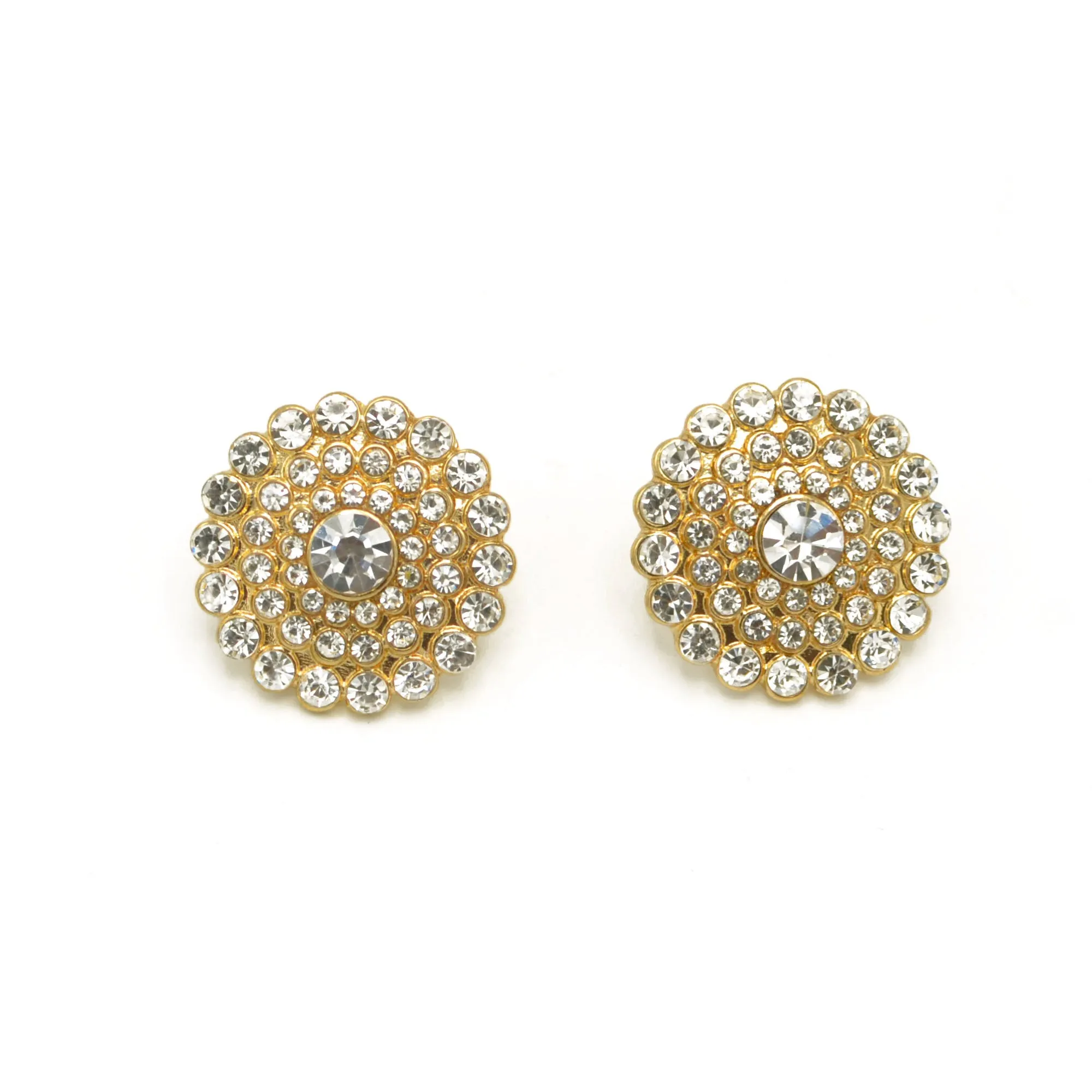 GOLD ROUND CRYSTAL EARRINGS #HNE87487