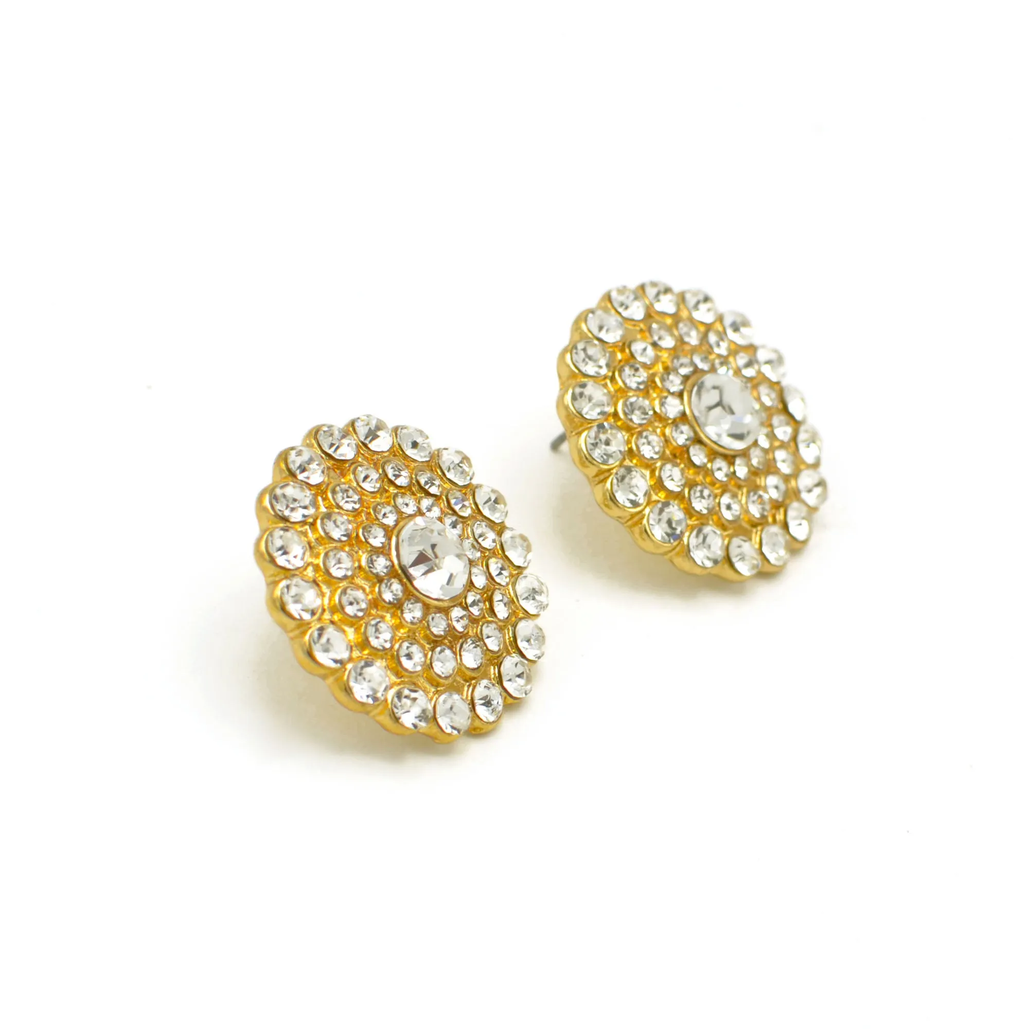 GOLD ROUND CRYSTAL EARRINGS #HNE87487