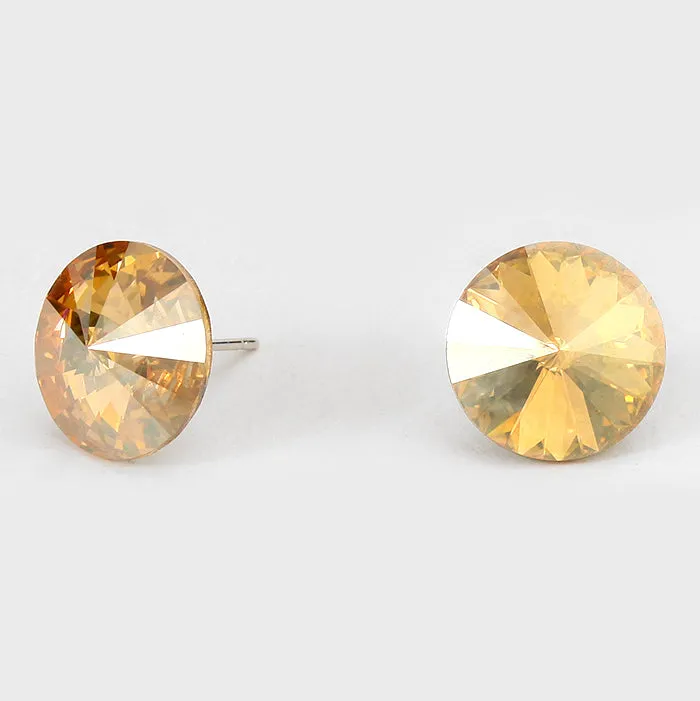 Gold Small Round Crystal Stud Earrings | 15mm = 0.59" | 114057