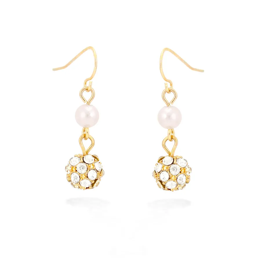 GOLD-TONE CRYSTAL PEARL EARRINGS  #FW1403748