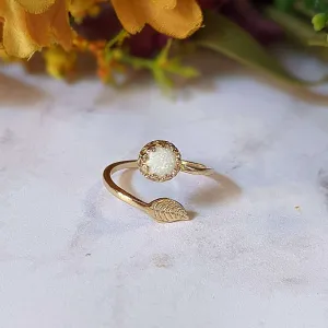 Gold White Opal Adjustable Leaf Ring