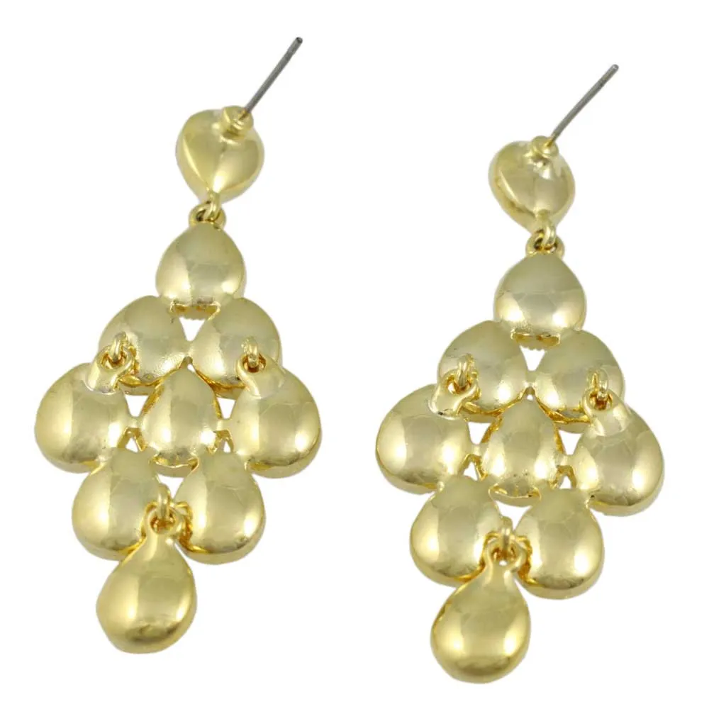Gold with Dangling Clear Teardrops Pierced Earring - REC553