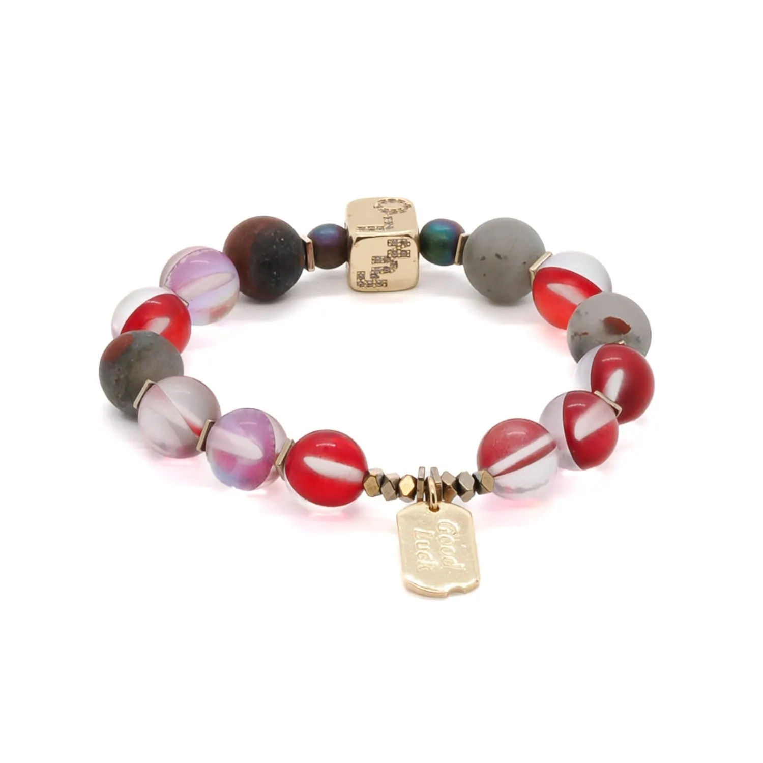 Good Luck Red Cat Eye Gold Love Bead Bracelet