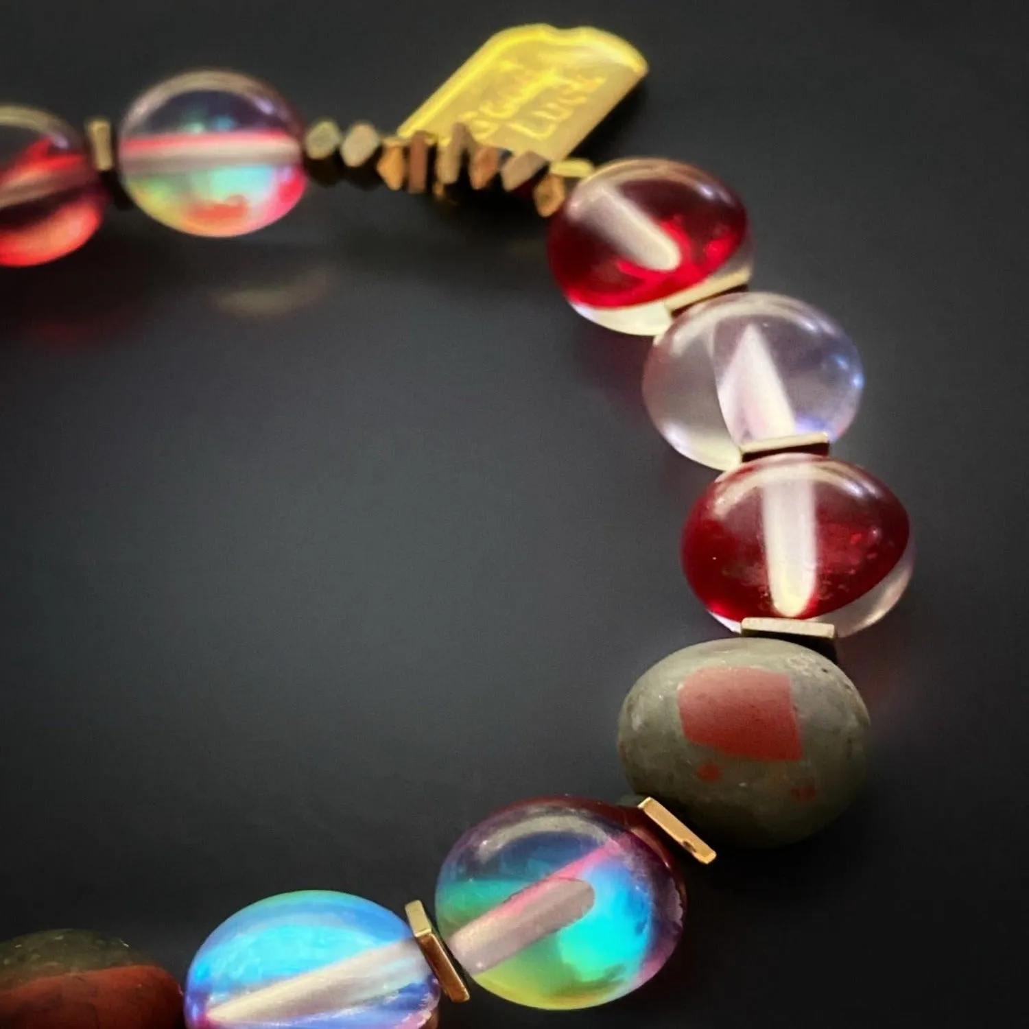 Good Luck Red Cat Eye Gold Love Bead Bracelet