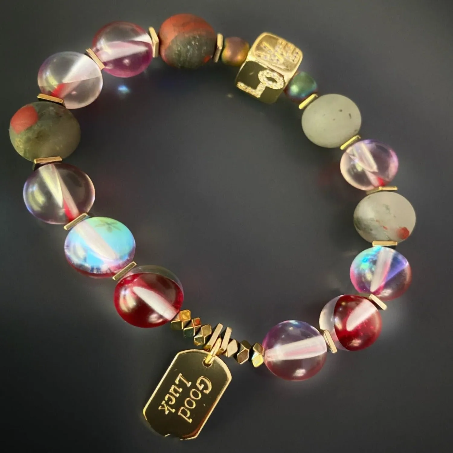 Good Luck Red Cat Eye Gold Love Bead Bracelet