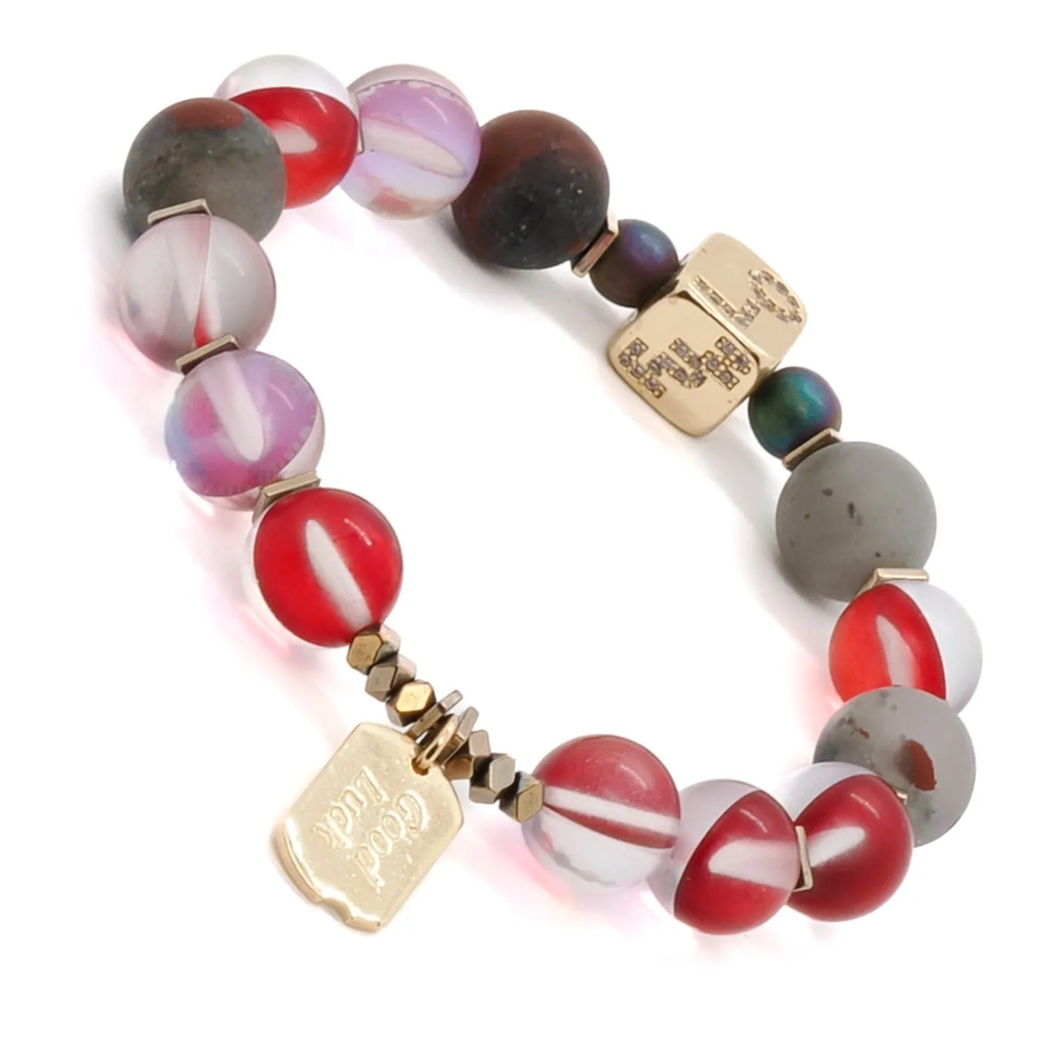 Good Luck Red Cat Eye Gold Love Bead Bracelet