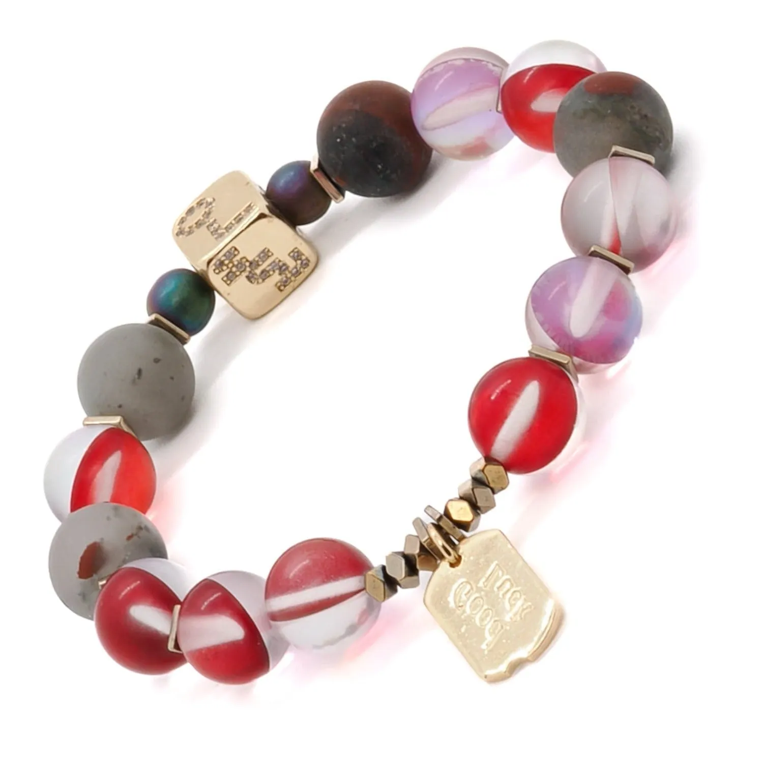 Good Luck Red Cat Eye Gold Love Bead Bracelet