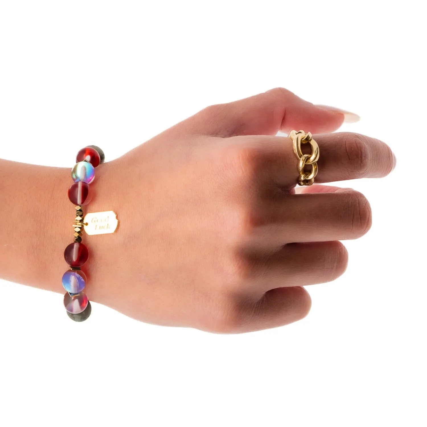 Good Luck Red Cat Eye Gold Love Bead Bracelet