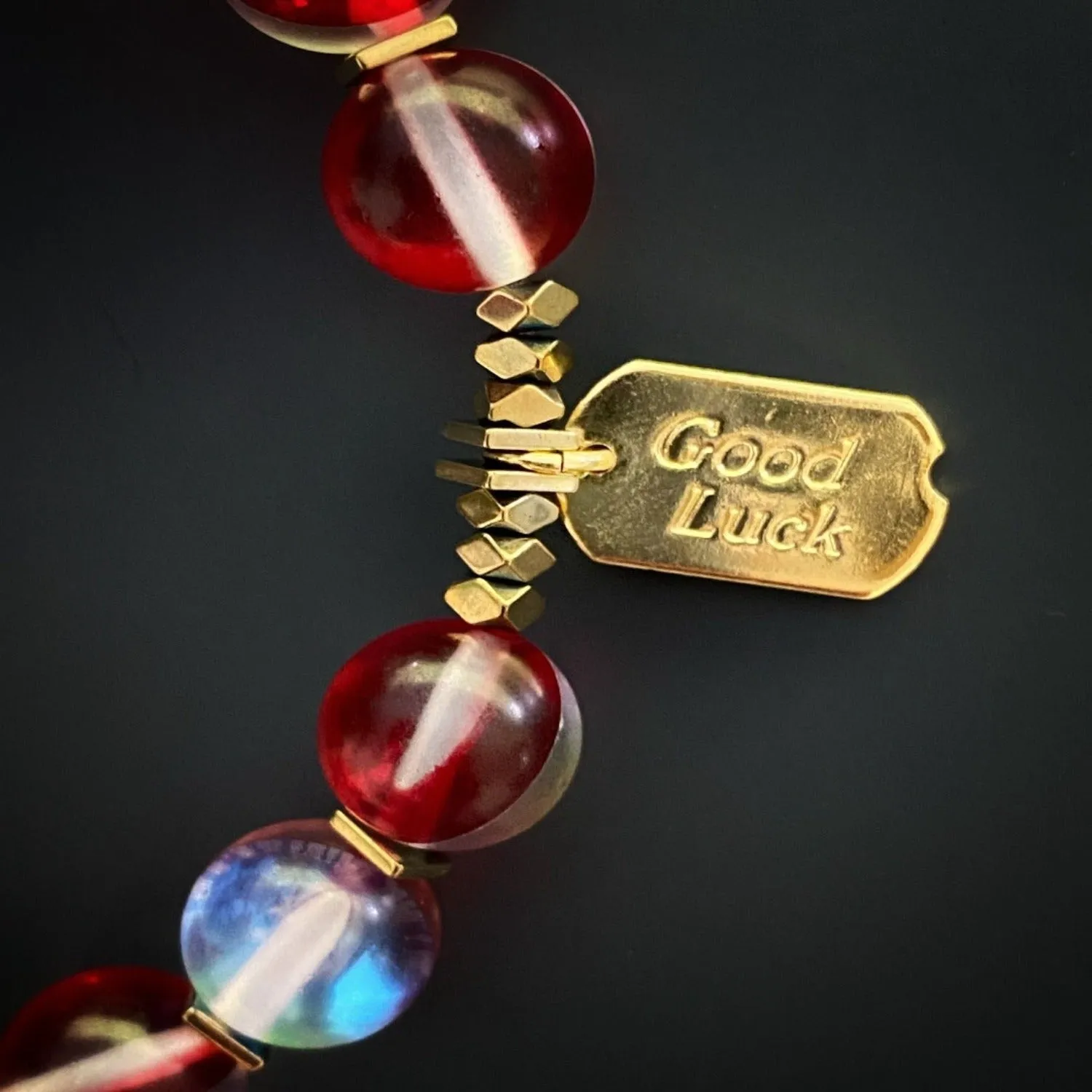 Good Luck Red Cat Eye Gold Love Bead Bracelet