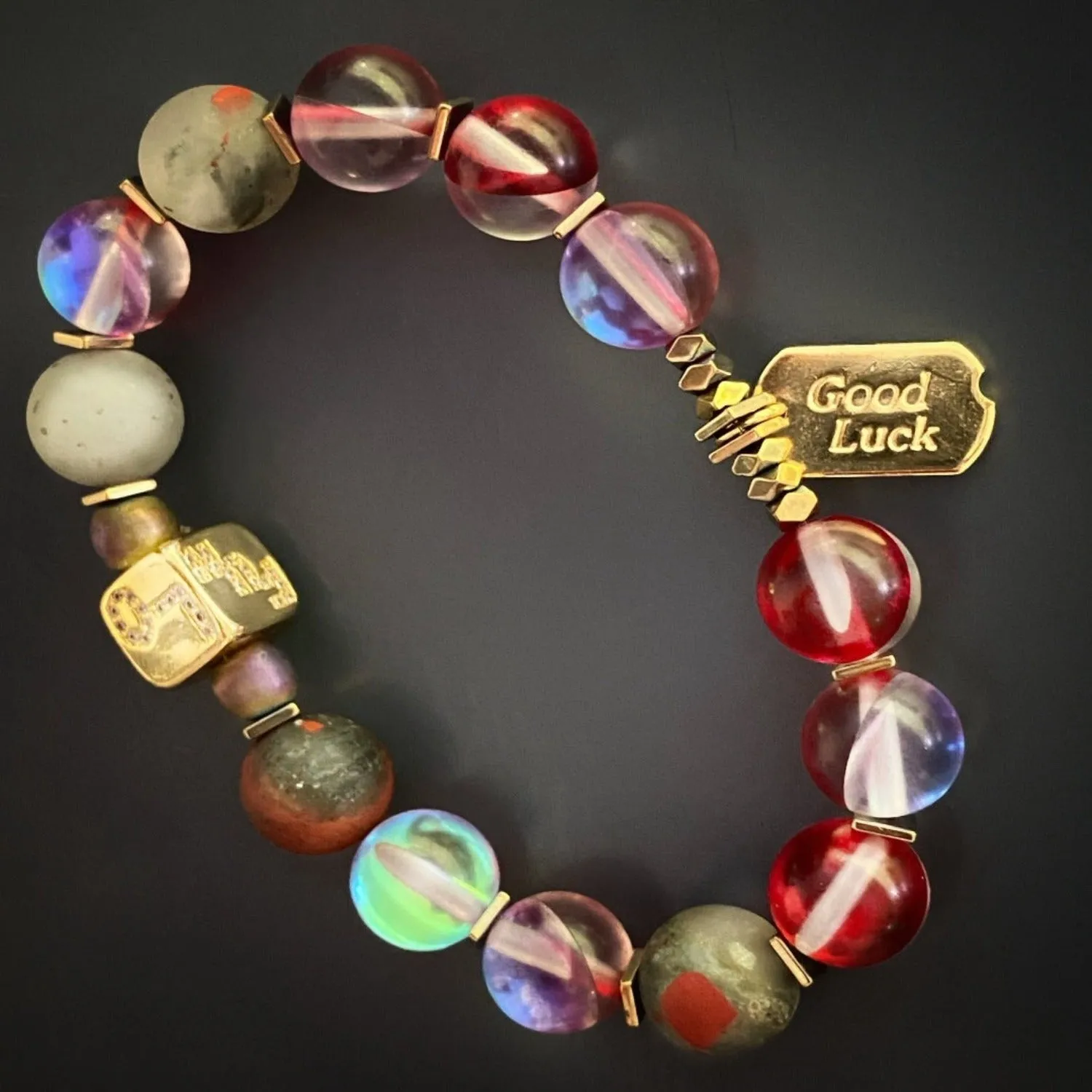 Good Luck Red Cat Eye Gold Love Bead Bracelet