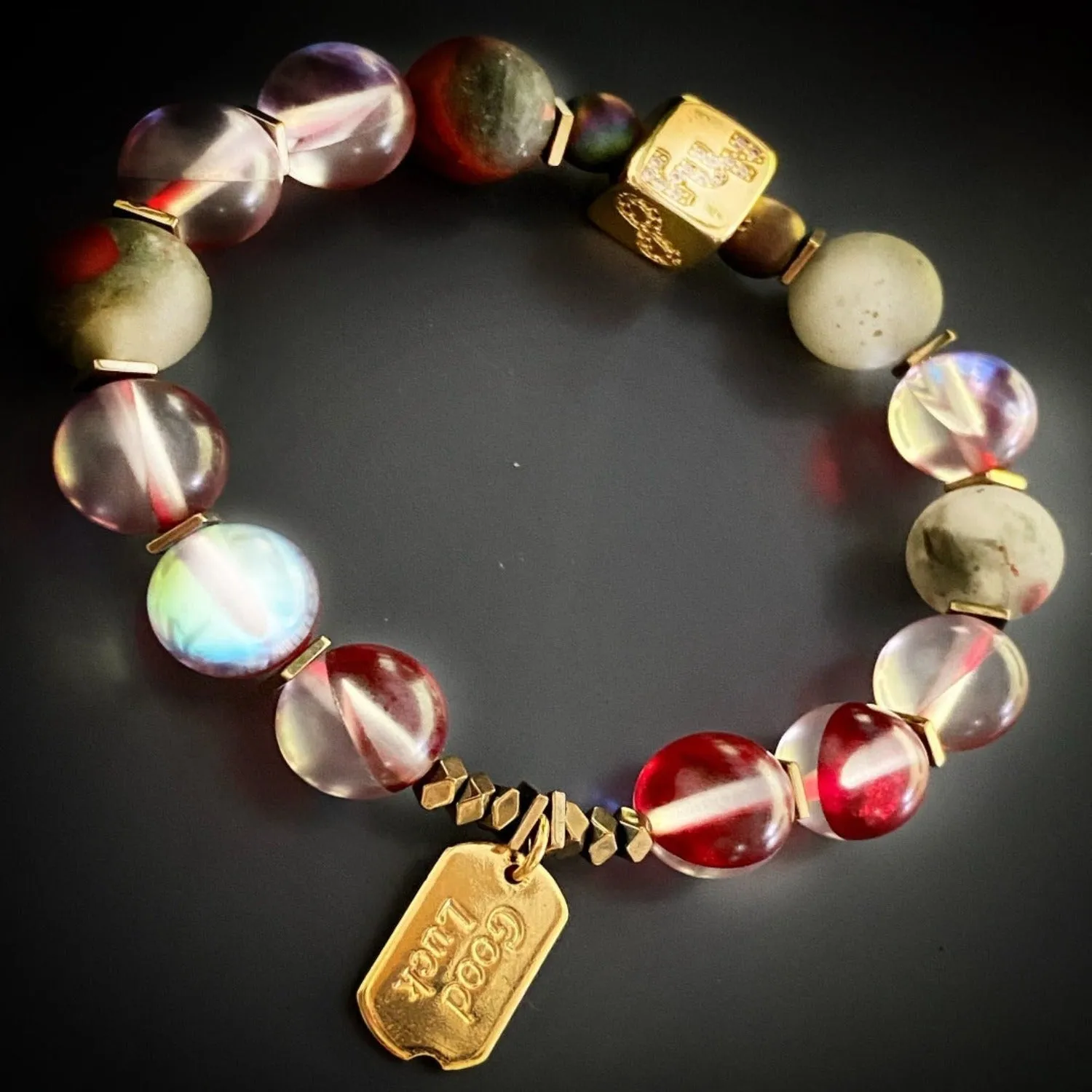 Good Luck Red Cat Eye Gold Love Bead Bracelet