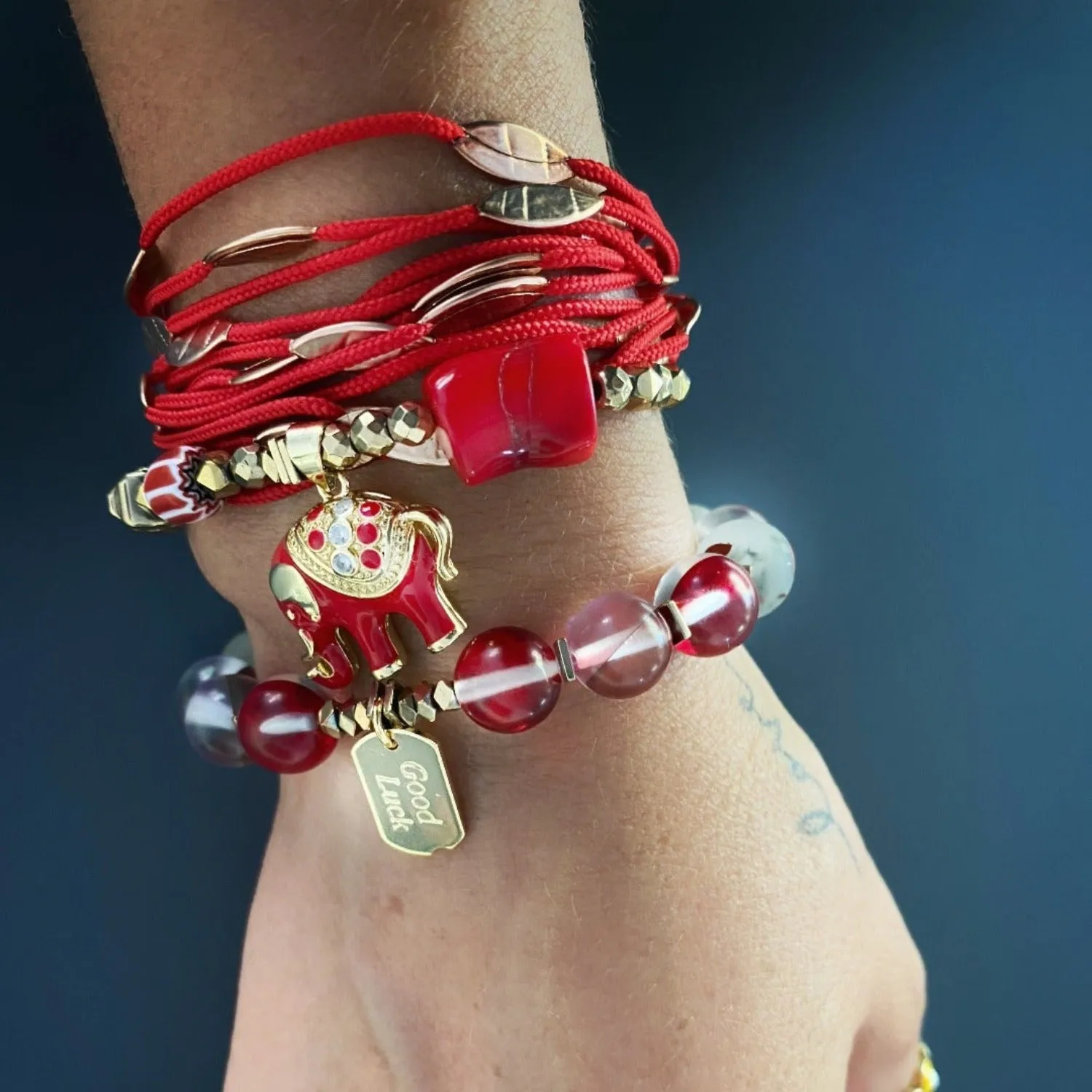 Good Luck Red Cat Eye Gold Love Bead Bracelet