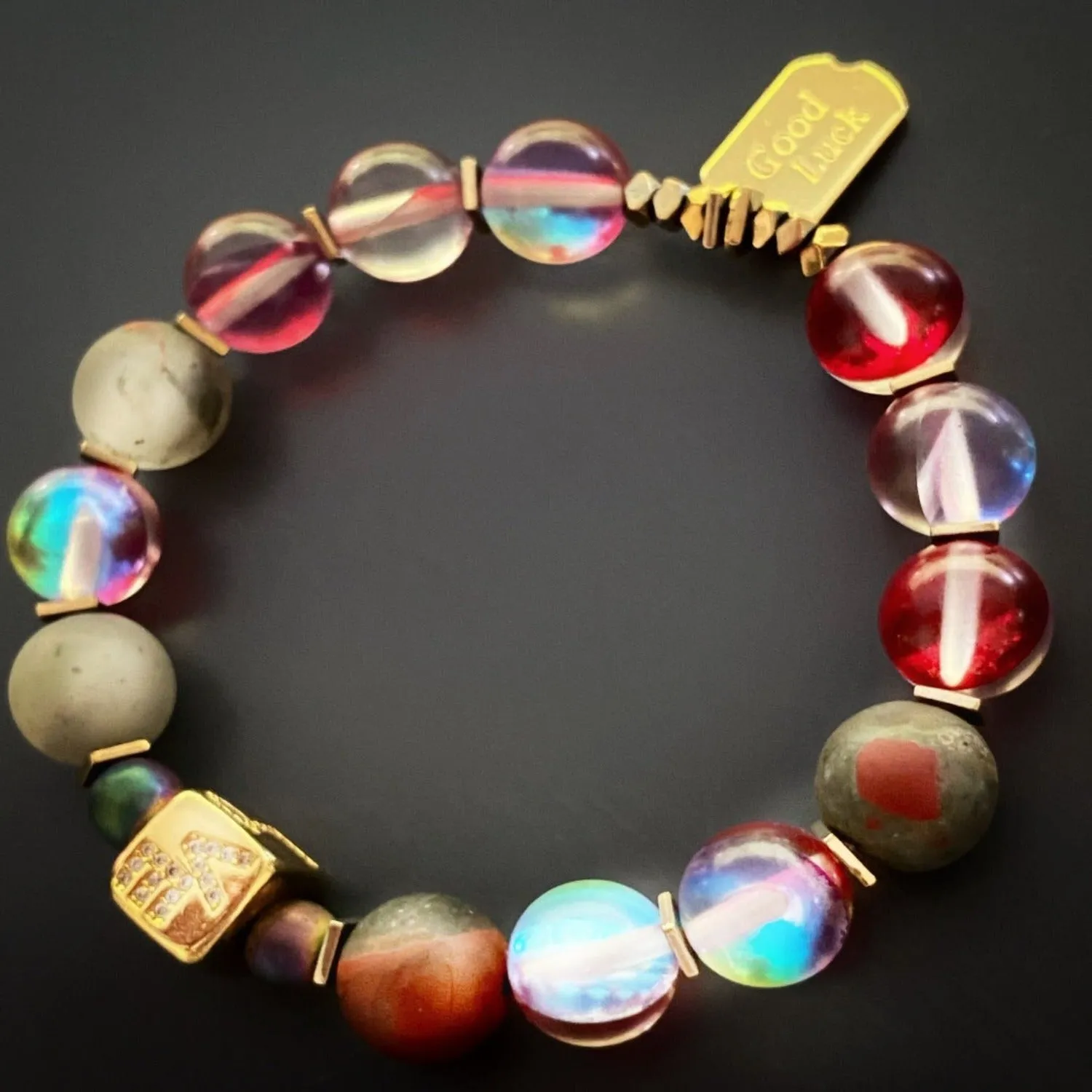Good Luck Red Cat Eye Gold Love Bead Bracelet