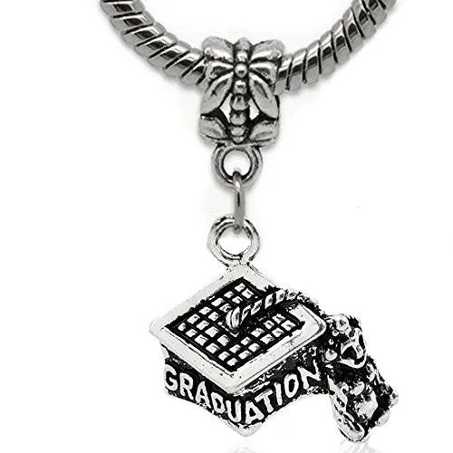 Graduation Cap Charm Bead Dangle for Snake Chain Charm Bracelet
