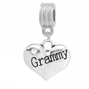 Grammy Engraved in a Heart European Bead Compatible for Most European Snake Chain Bracelet