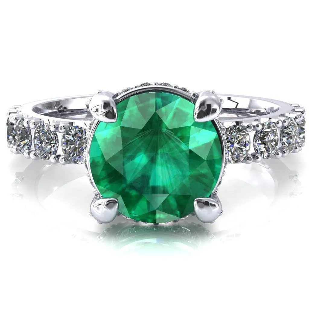 Grandeur Round Emerald 4 Prong Basket and Half Eternity Fire Ring