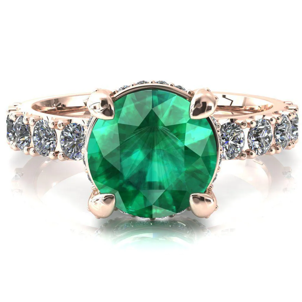 Grandeur Round Emerald 4 Prong Basket and Half Eternity Fire Ring