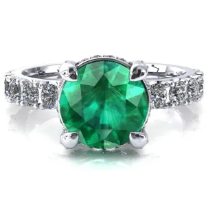 Grandeur Round Emerald 4 Prong Basket and Half Eternity Fire Ring