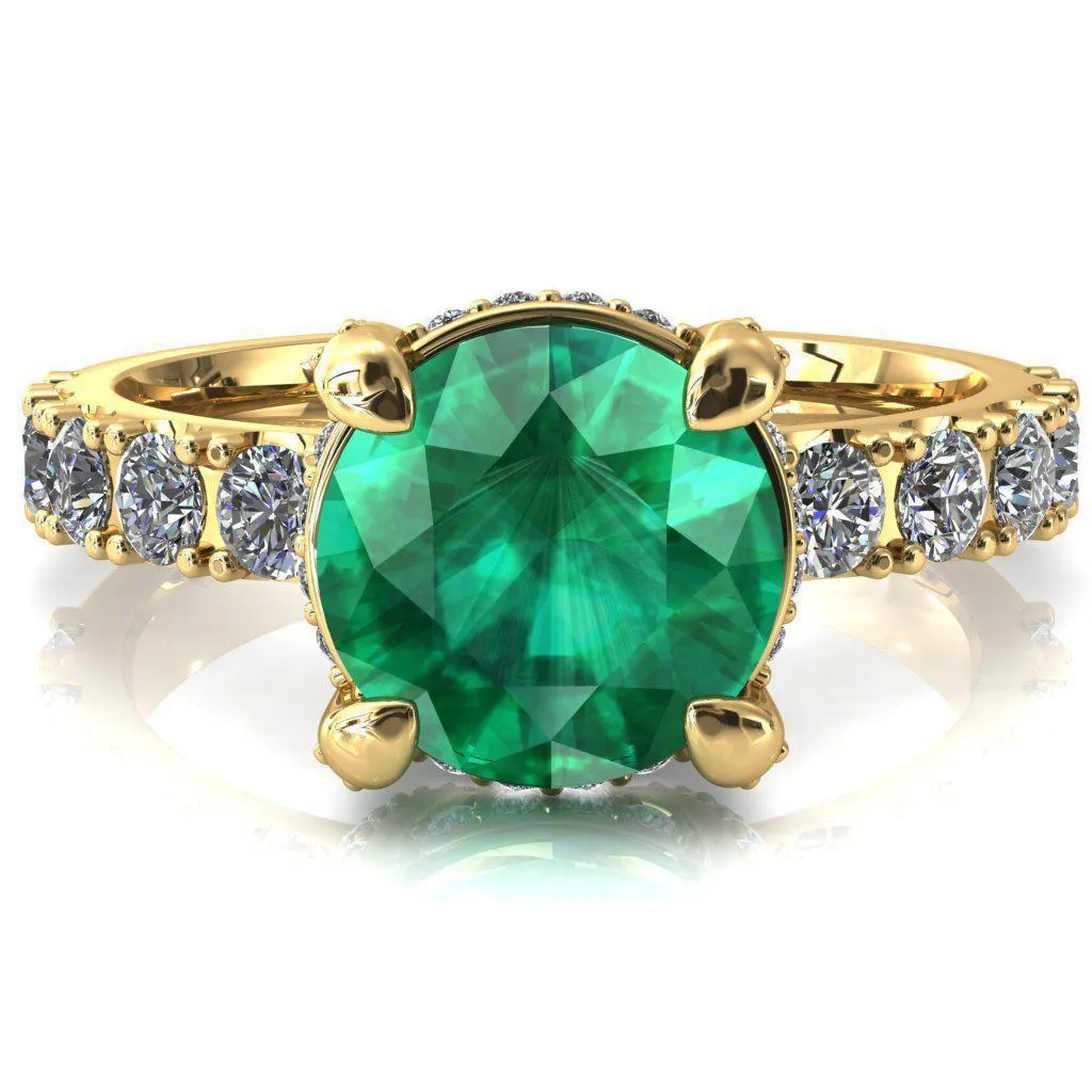 Grandeur Round Emerald 4 Prong Basket and Half Eternity Fire Ring