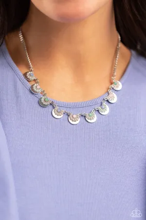 Grandiose Grace - Multi - Opalescent Bead White Rhinestone Silver Disc Paparazzi Short Necklace