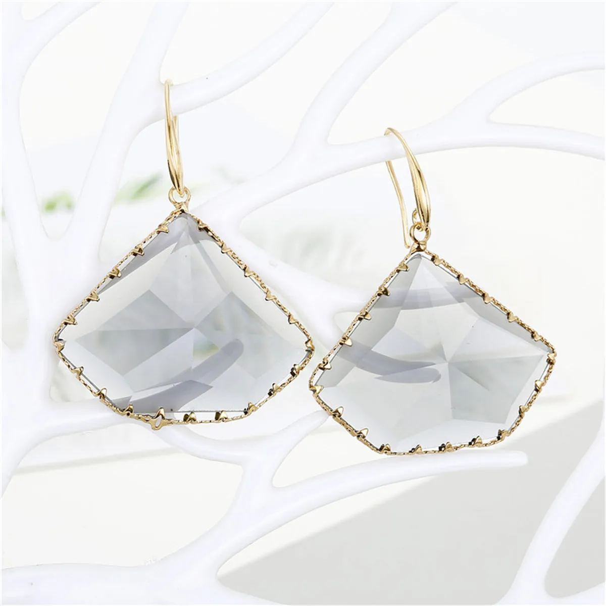 Gray Crystal & 18K Gold-Plated Triangle Drop Earrings