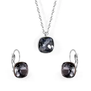 Gray Crystal & Silver-Plated Square Leverback Earrings & Pendant Necklace