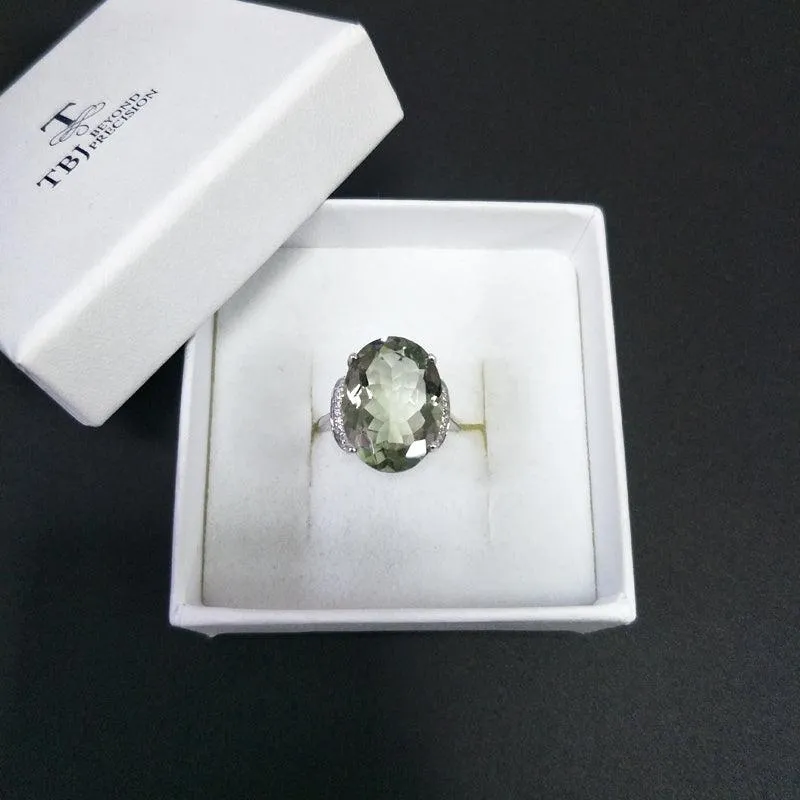 Green Amethyst Natural Gemstone Oval Ring