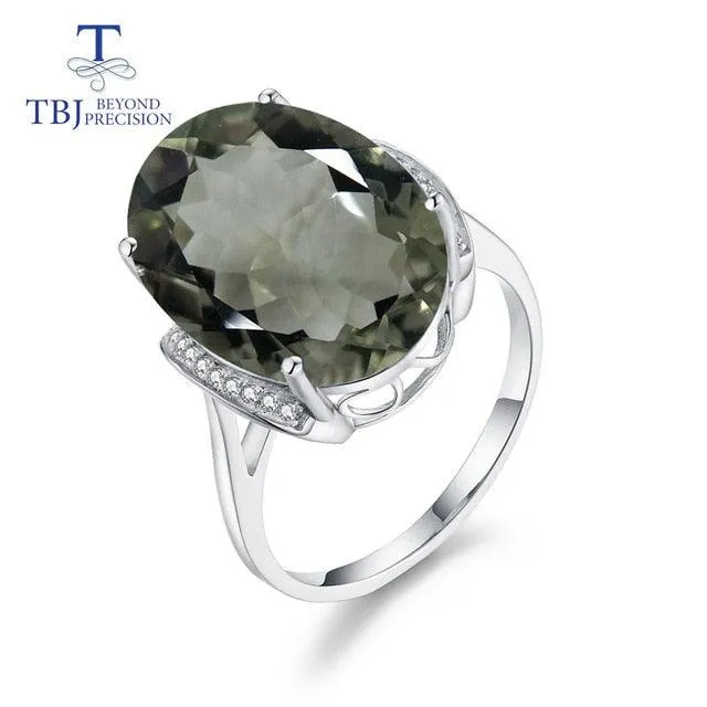 Green Amethyst Natural Gemstone Oval Ring