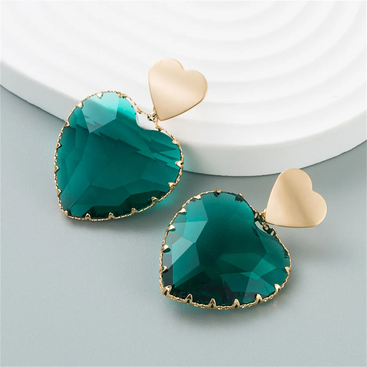 Green Crystal & 18K Gold-Plated Heart Drop Earrings