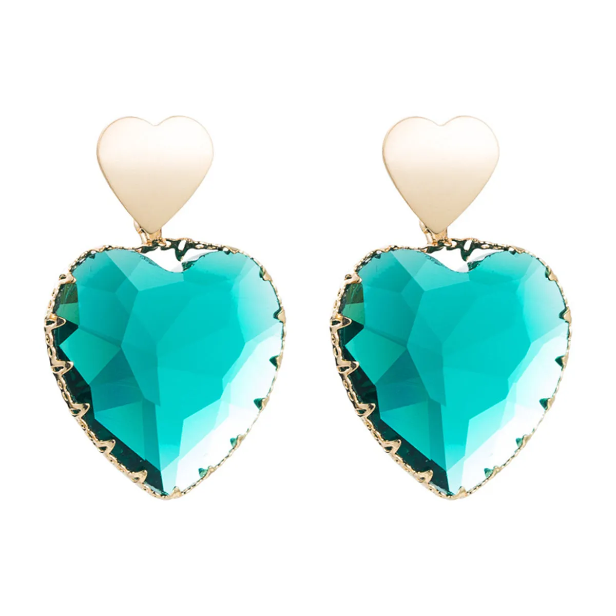 Green Crystal & 18K Gold-Plated Heart Drop Earrings