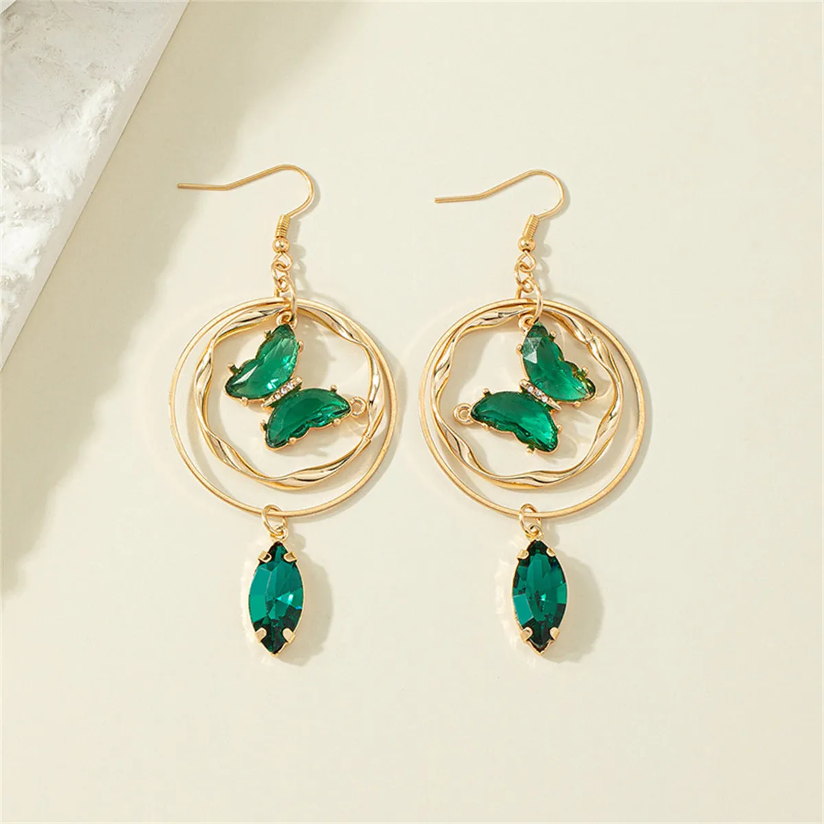 Green Crystal & Cubic Zirconia 18K Gold-Plated Butterfly Drop Earrings