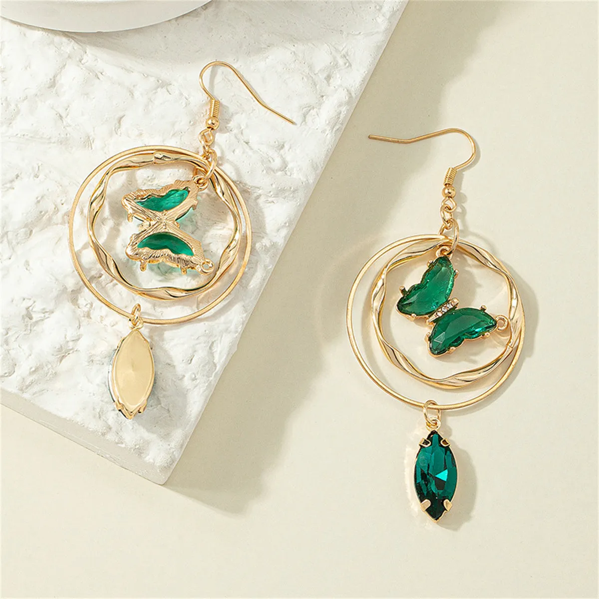 Green Crystal & Cubic Zirconia 18K Gold-Plated Butterfly Drop Earrings
