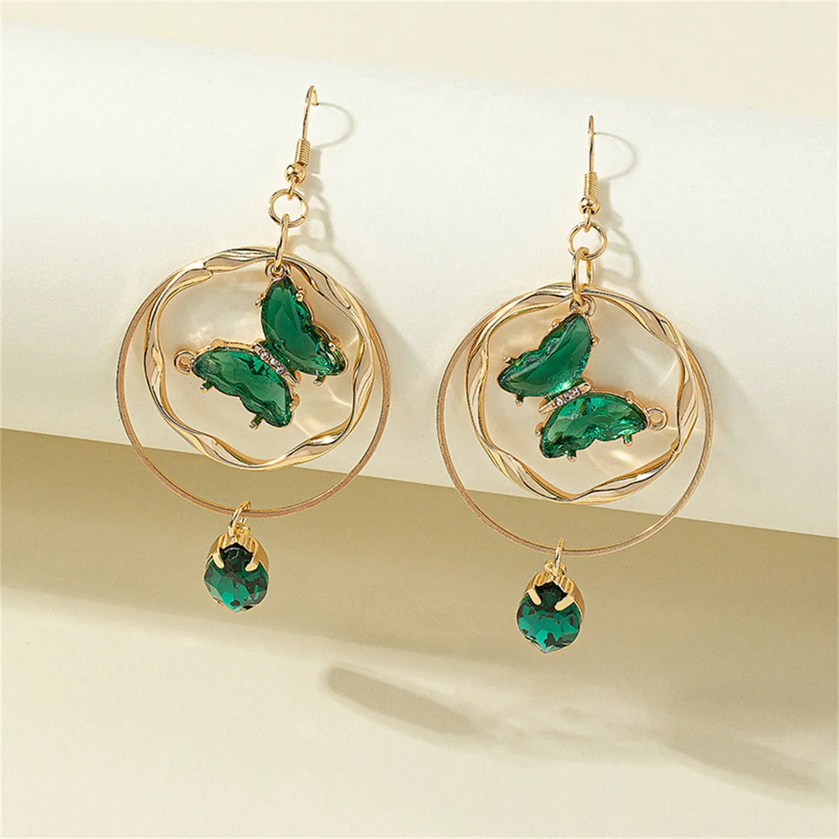 Green Crystal & Cubic Zirconia 18K Gold-Plated Butterfly Drop Earrings