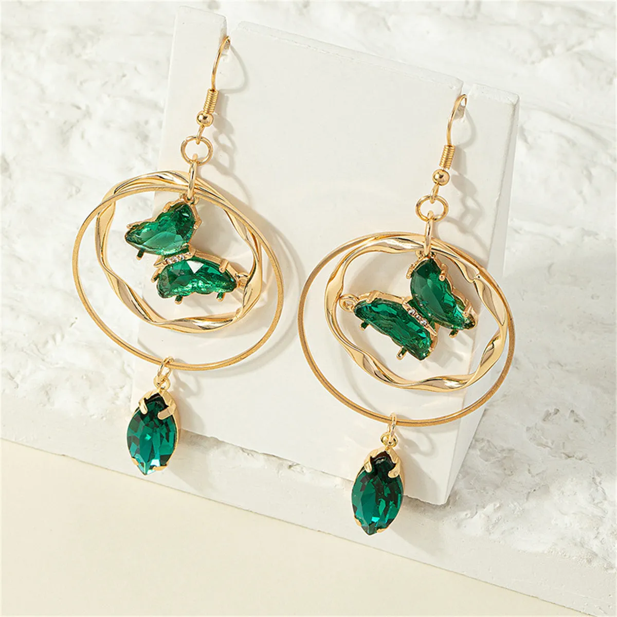 Green Crystal & Cubic Zirconia 18K Gold-Plated Butterfly Drop Earrings