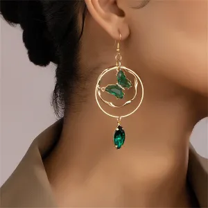 Green Crystal & Cubic Zirconia 18K Gold-Plated Butterfly Drop Earrings