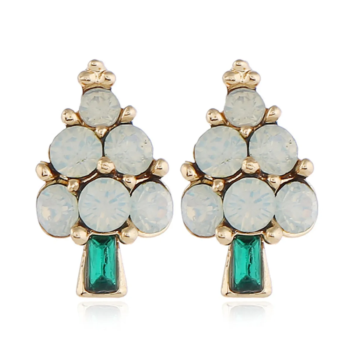 Green Crystal & Cubic Zirconia Christmas Tree Stud Earrings