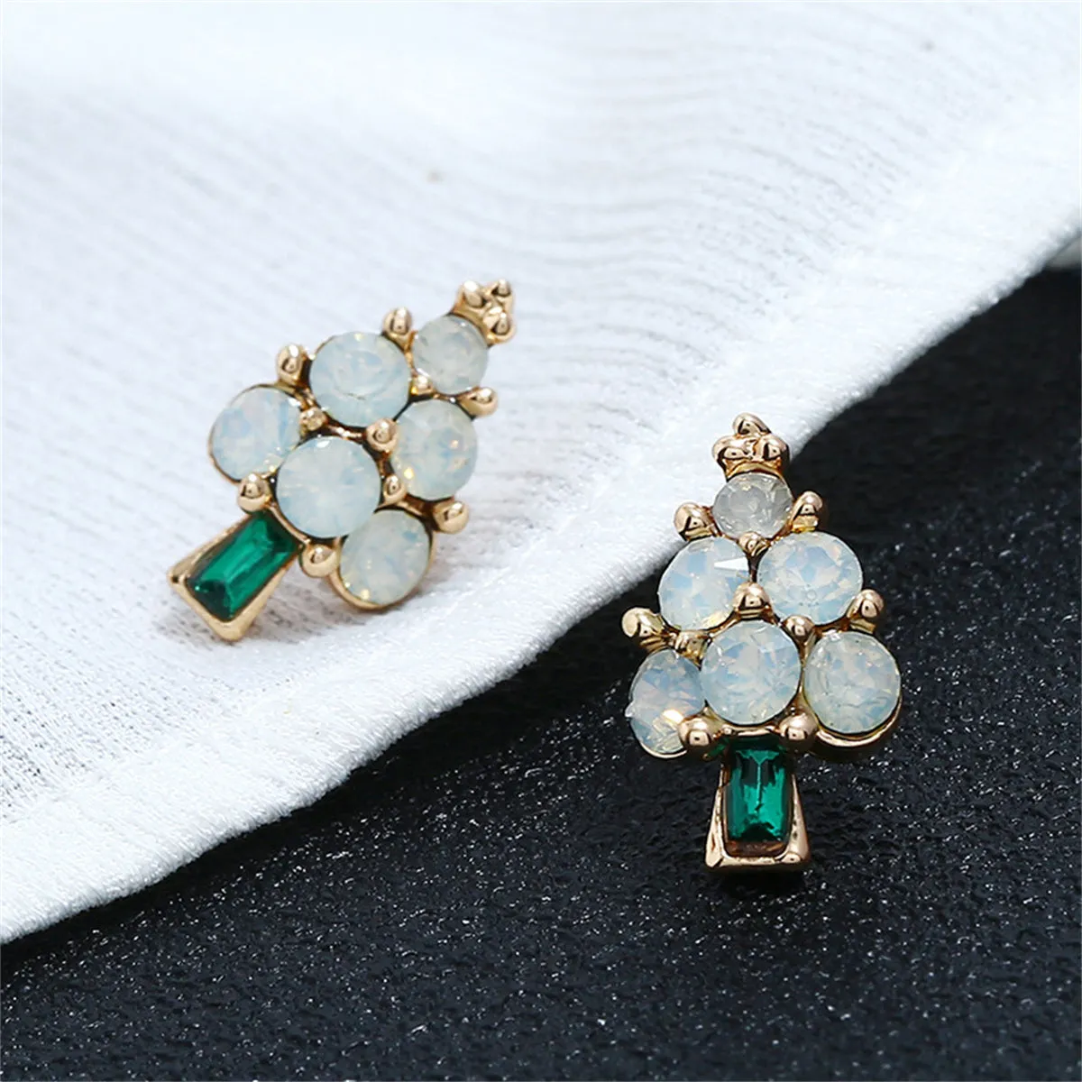Green Crystal & Cubic Zirconia Christmas Tree Stud Earrings