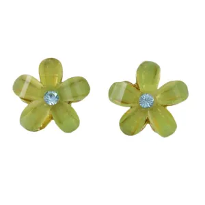 Green Daisy Flower with Blue Center Pierced Earring - PRL986E