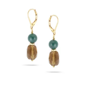 GREEN NATURAL STONE AND SMOKEY CRYSTAL DROP EARRINGS #192GN3601 (2E1)